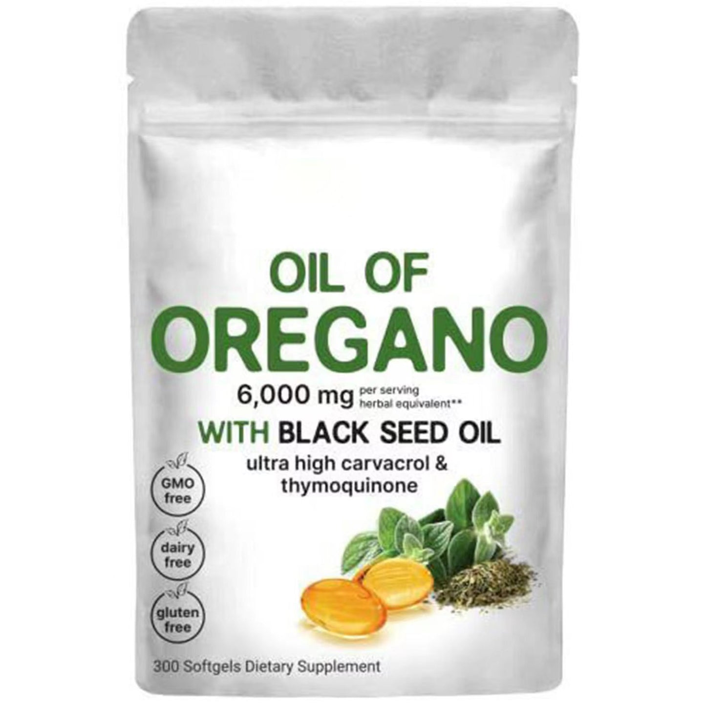 Oil Of Oregano With Black Seed Oil 6000mg Organic Oregano Oil Capsules -Non-GMO, Gluten Free 300 Softgels